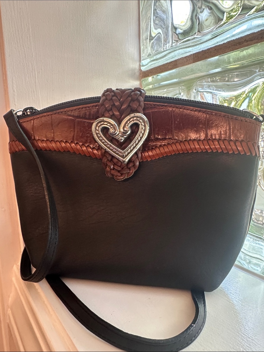 Brighton Brown and Black Heart-Accent Crossbody Bag